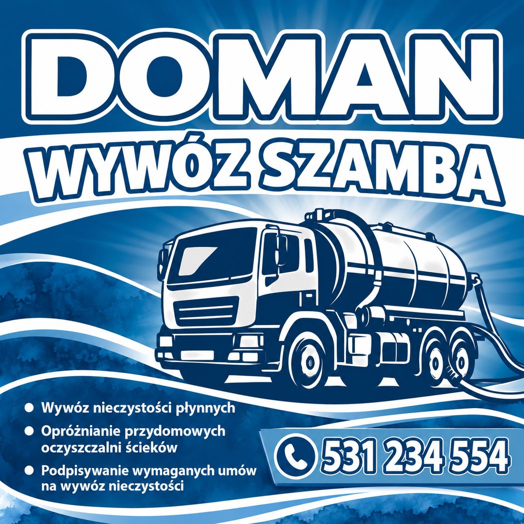 Grafika reklamowa DOMAN – wywóz szamba i numer telefonu 531 234 554